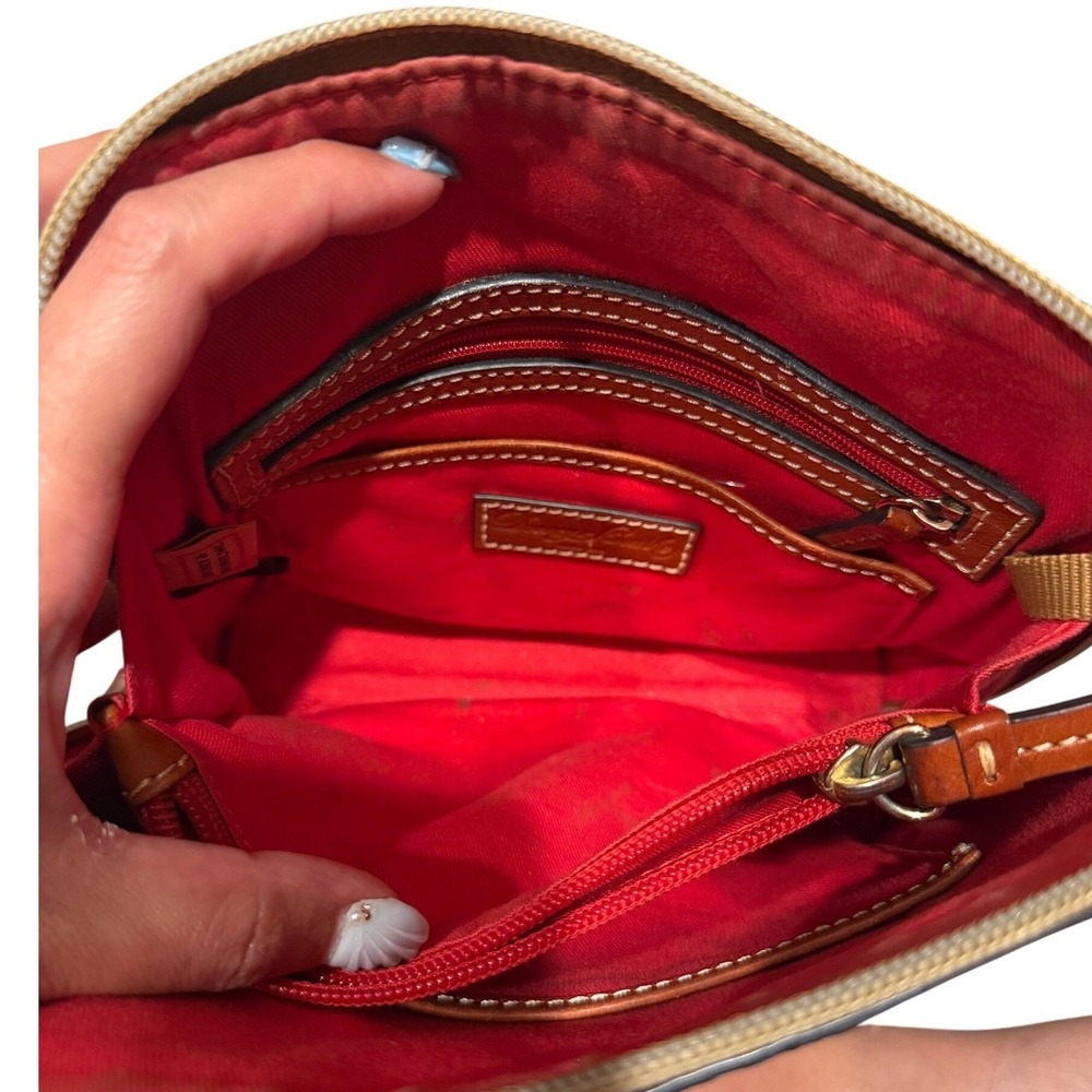 Dooney & Bourke Navy Blue Red‎ Plaid Coated Canvas Crossbody Bag Leather Trim - Picture 16 of 16